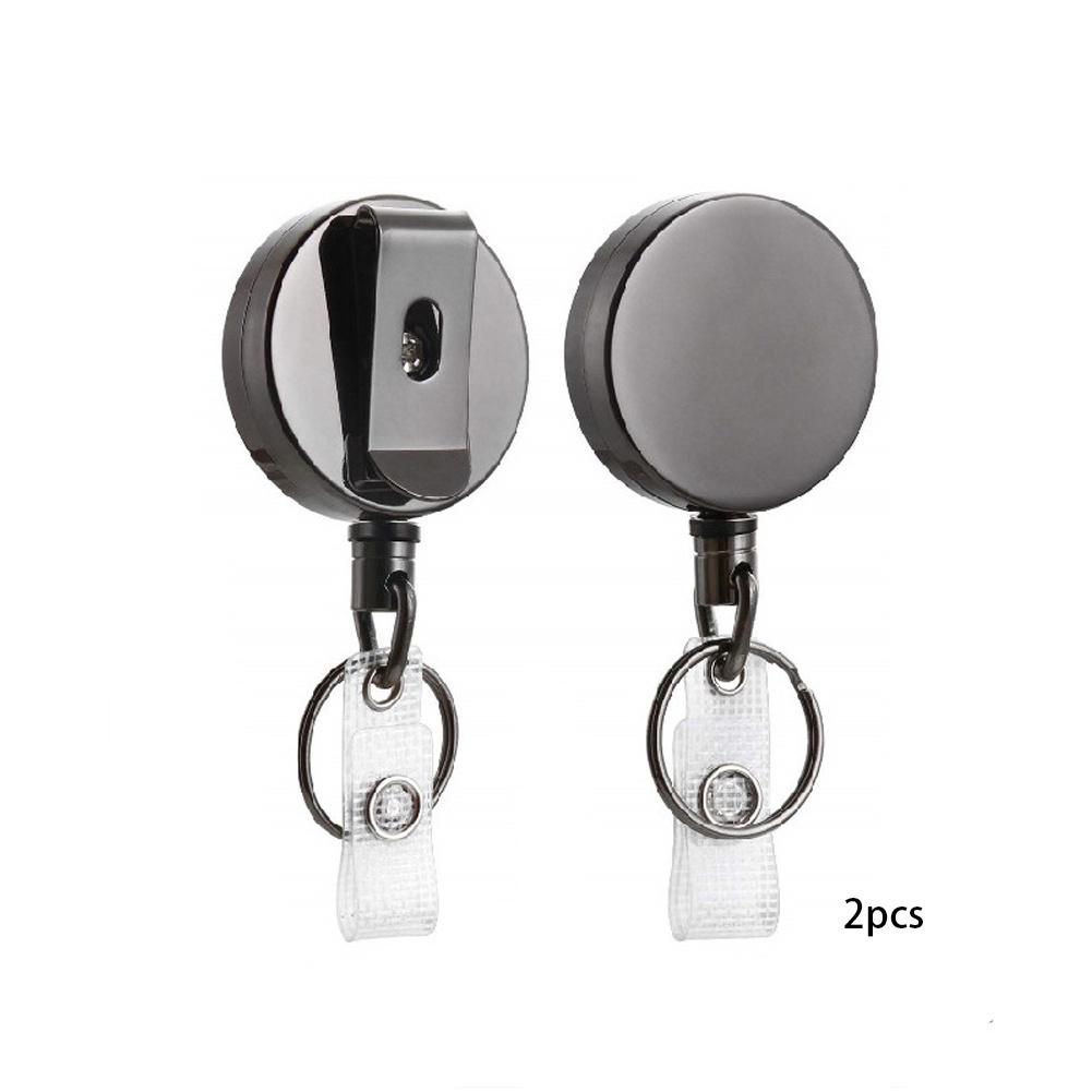 Black 4x Heavy Duty Retractable Metal Reel Chain ID Holder Badge Key Ring 