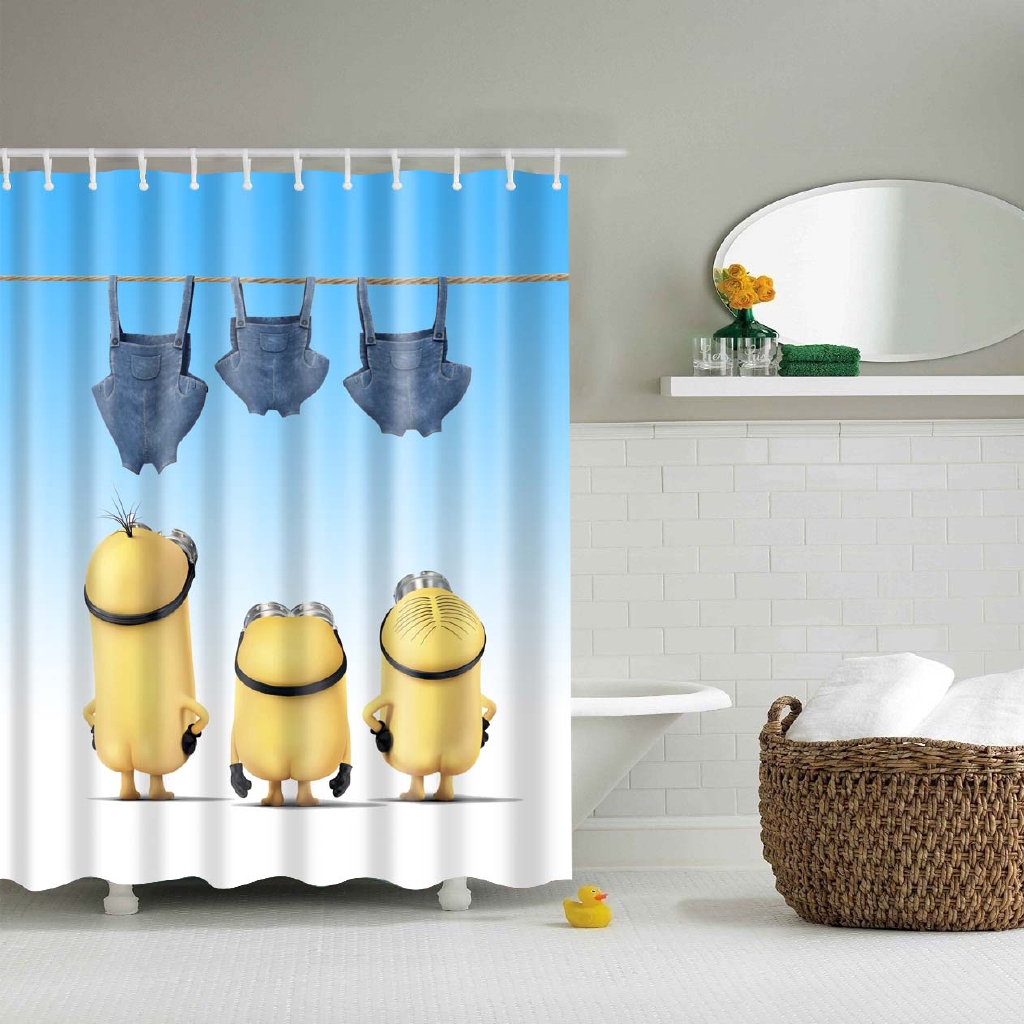 2020 Waterproof Polyester Fabric 3d Cartoon Bathroom Shower Curtains Yellow Minions Blackout Bathroom Curtains Long 180x200cm Shopee Philippines