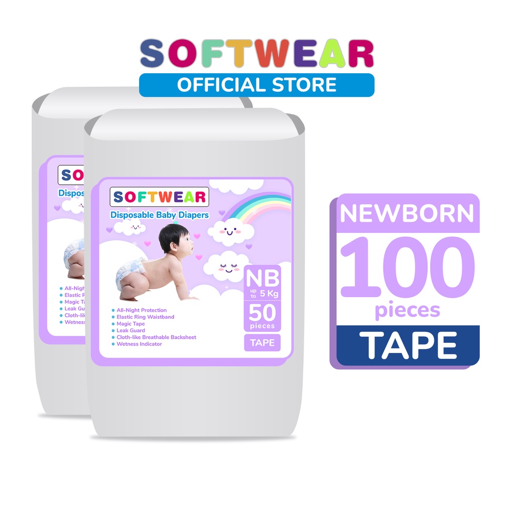 Softwear Tape Diaper Newborn 100s (2x50s Bundle) Premium Disposable