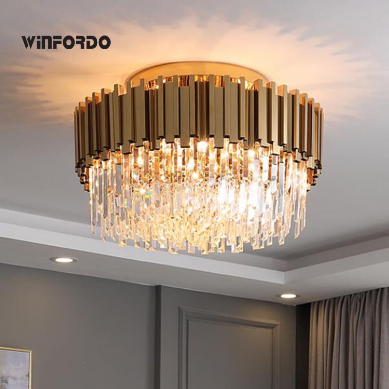 2022 Luxury Crystal Chandelier Modern Gold Round Led Lighting Fixtures