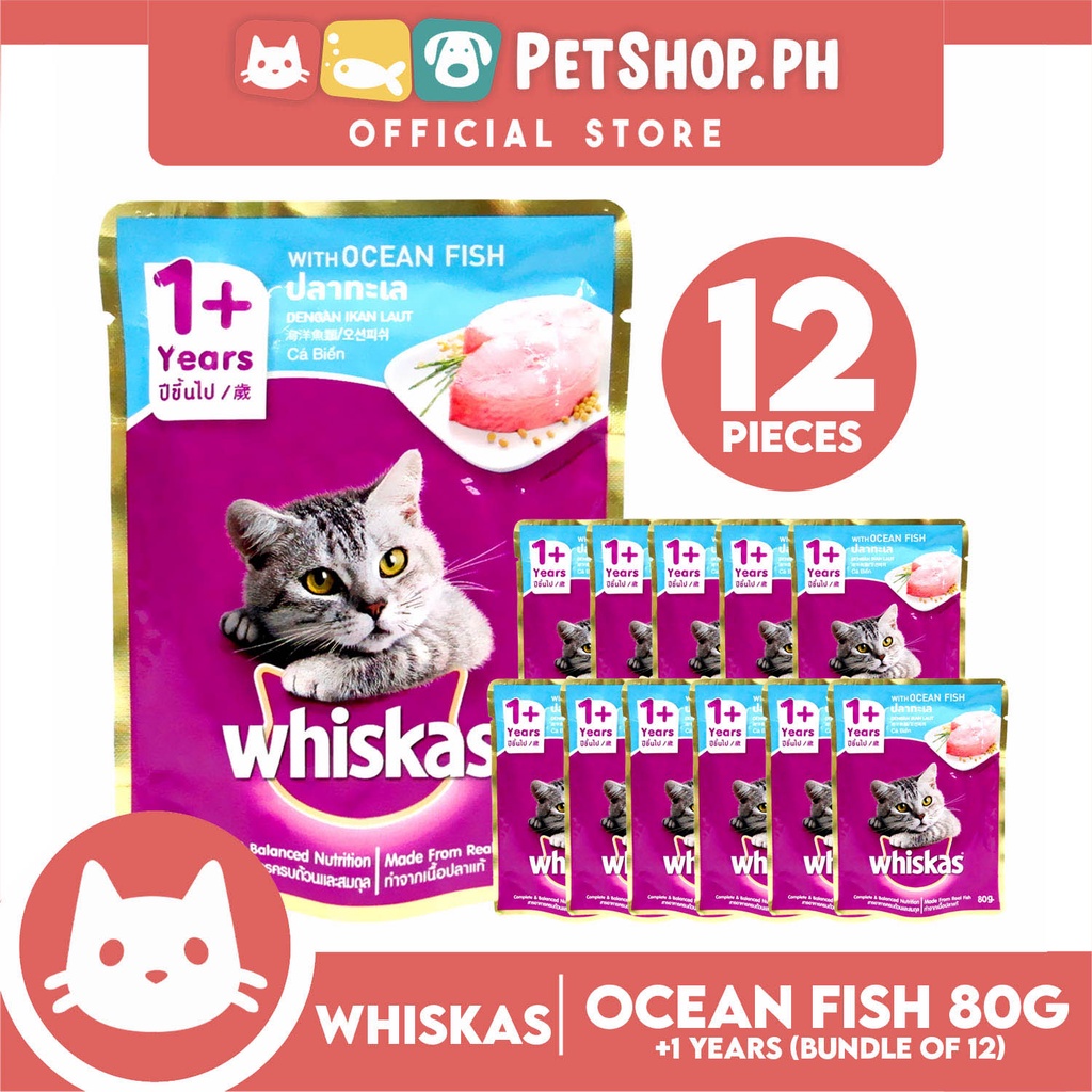 12pcs Whiskas Ocean Fish Pouch Wet Cat Food 80g Shopee Philippines