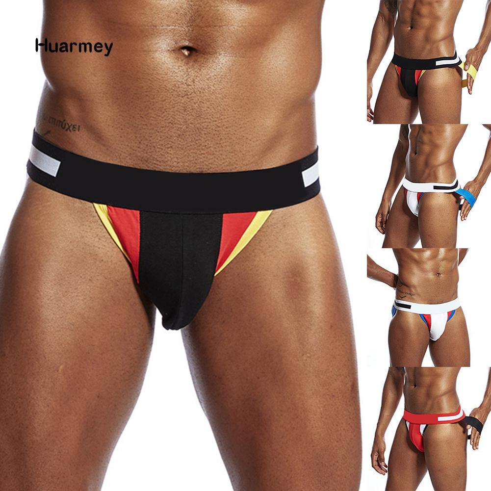Hu Men Color Block Bulge Pouch Open Butt Underwear Jock Straps