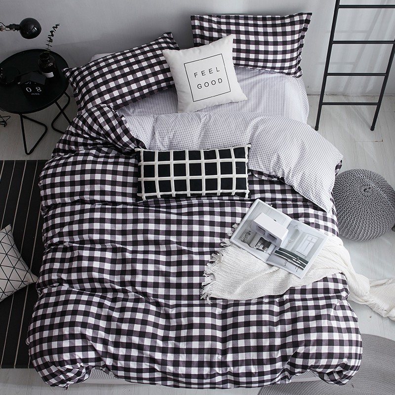 Simple Black And White Grid Duvet Cover Flat Sheet And Pillowcase