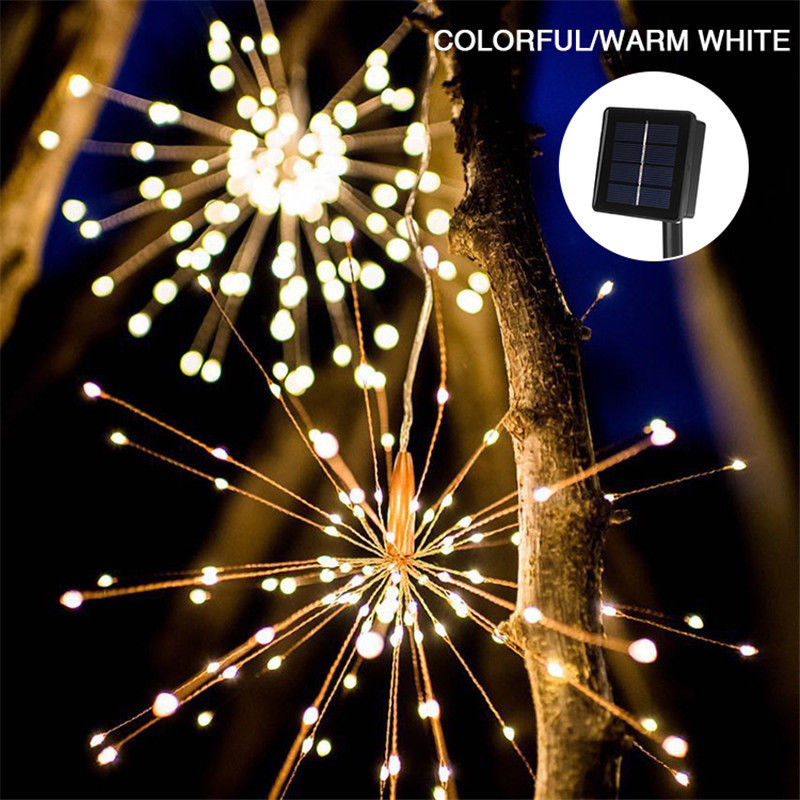100/120/150/180LED Solar Hanging Starburst Firework Christmas Fairy String Light