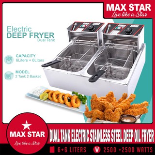 Max Star Double Deep Fryer Electric Stainless Steel Deep Oil Fryer (6Liters+6Liters)/12Liters