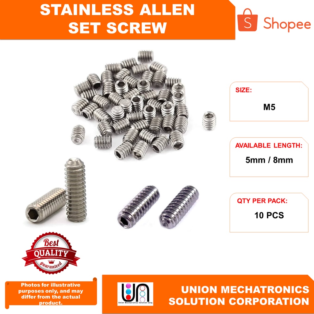 10pcs/pack M5 x 5/8 (mm) Stainless Allen Set Screw (UMSC) | Shopee ...