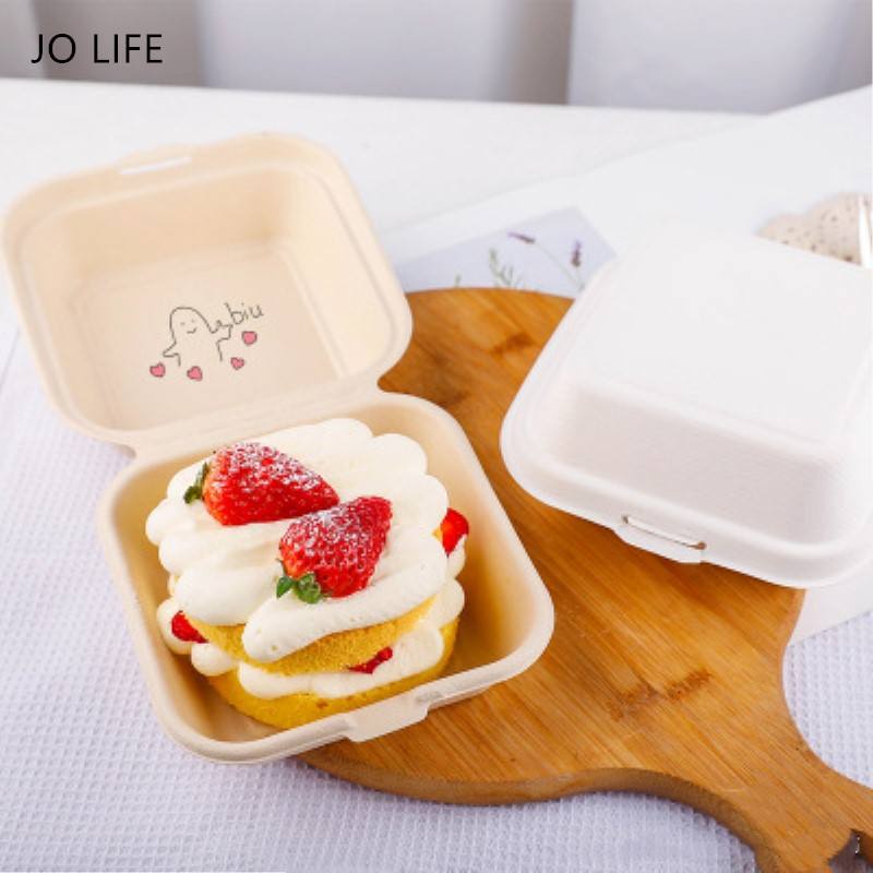 10pcs 450ML Burger Sugarcane Container Bagasse Cake Bento Dessert Box ...