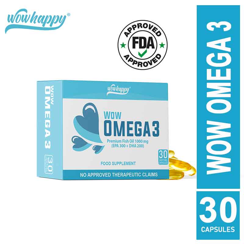 Wow Omega-3 Fish oil 1000 mg Triple Strength Capsules for healthy Heart, Eyes & Joints - 30 caps