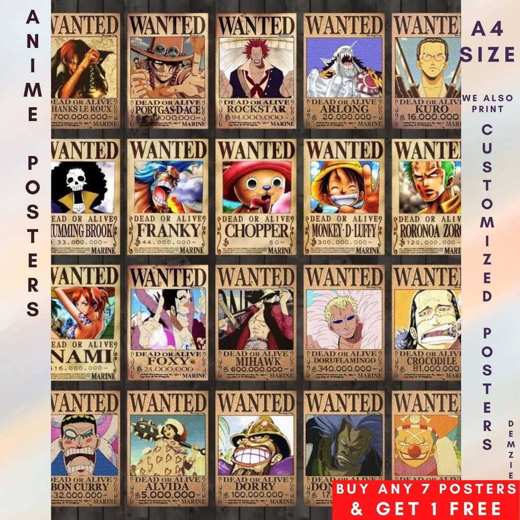 One Piece Wanted Bounty Posters LATEST (10pcs SET): A4 Size ANIME HD ...