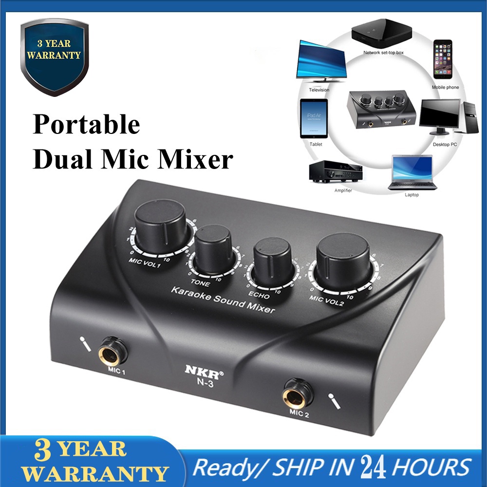 Audio Mixer Amplifier Portable Dual Mic Inputs For Amplifier