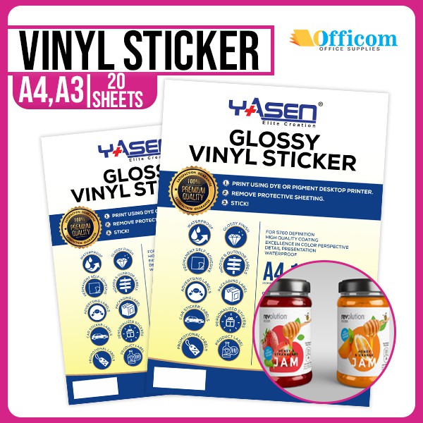 Yasen Vinyl Sticker Waterproof A4 (Glossy) 20 Sheets | Shopee Philippines