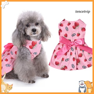 【Vip】Pet Puppy Cat Dog Clothes Cute Sweet Strawberry Ribbon Bowknot Decor Dress