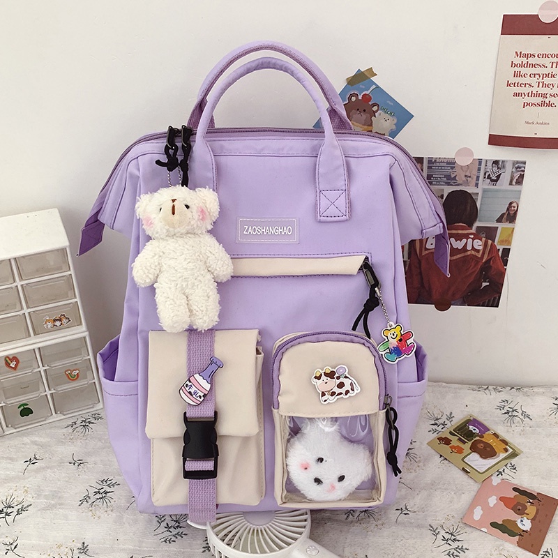 2021 Preppy Purple Backpack Women Waterproof Candy Colors Backpacks