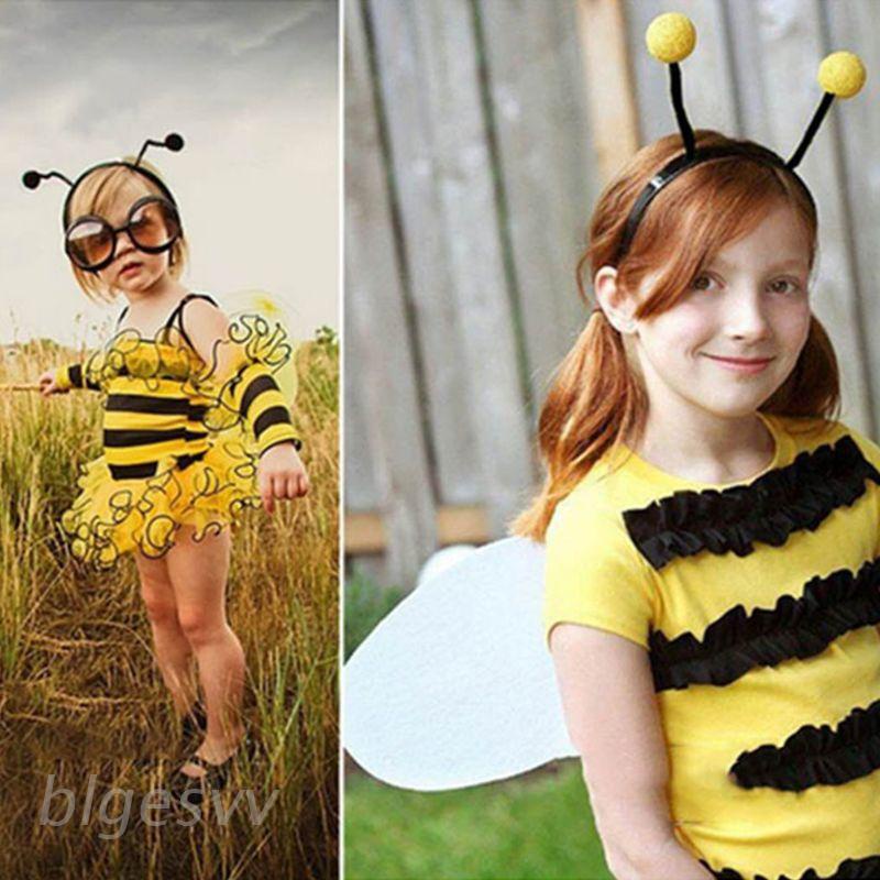 sss Women Girls Cute Bee Antennas Headband Fluffy Pompom Ball Cosplay Costume Hair Hoop