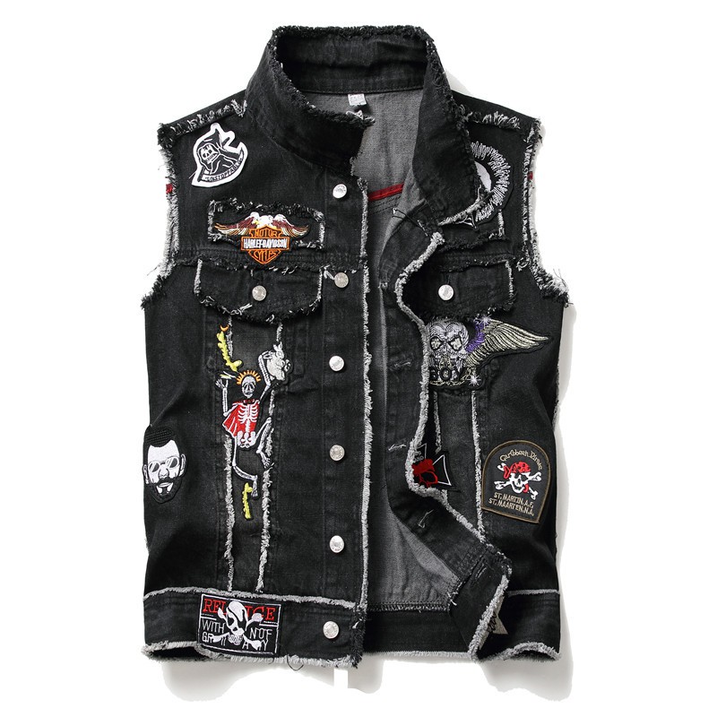 harley davidson black denim vest