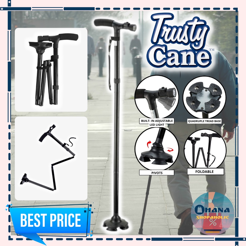 Trusty Cane Folding LED Light Quad Cane Walking Stick with Flash Light