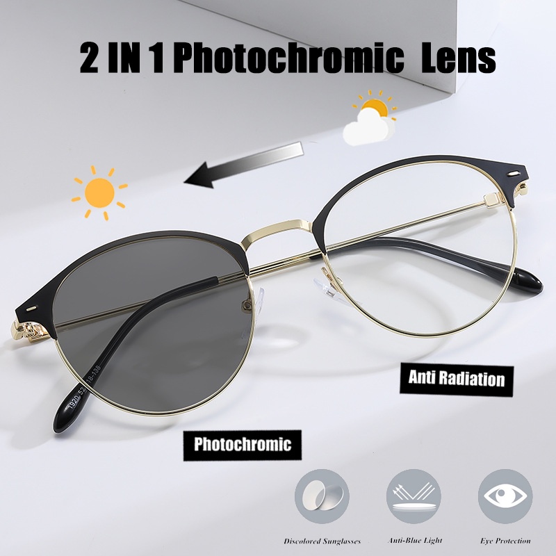 Anti Radiation Photochromic Eyeglasses For Women Men Replaceable Lens Computer Blue Light 0485