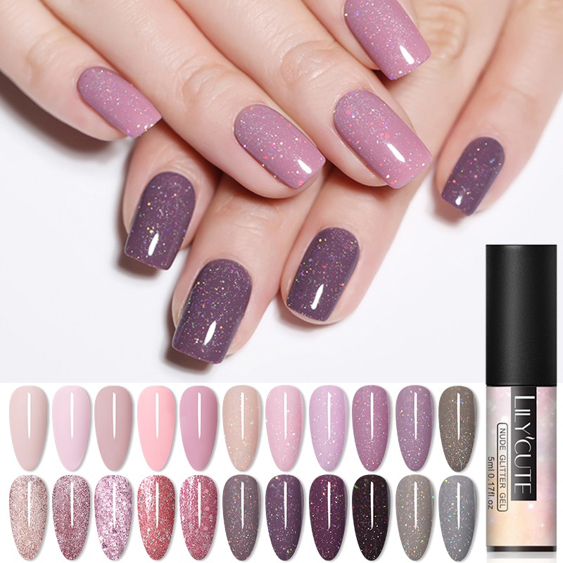 LILYCUTE 5ml Nude Glitter Gel Nail Polish Rose Gold Sequins Nail Gel Long  Lasting Color Nails Polish | Shopee Philippines