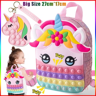 Large Pop It Fidget Toy Unicorn Backpack for Girls Unicorn Purse Bag for Kids Relieve Stress School Supplies Great Birthday Party Favor Gifts for Girls