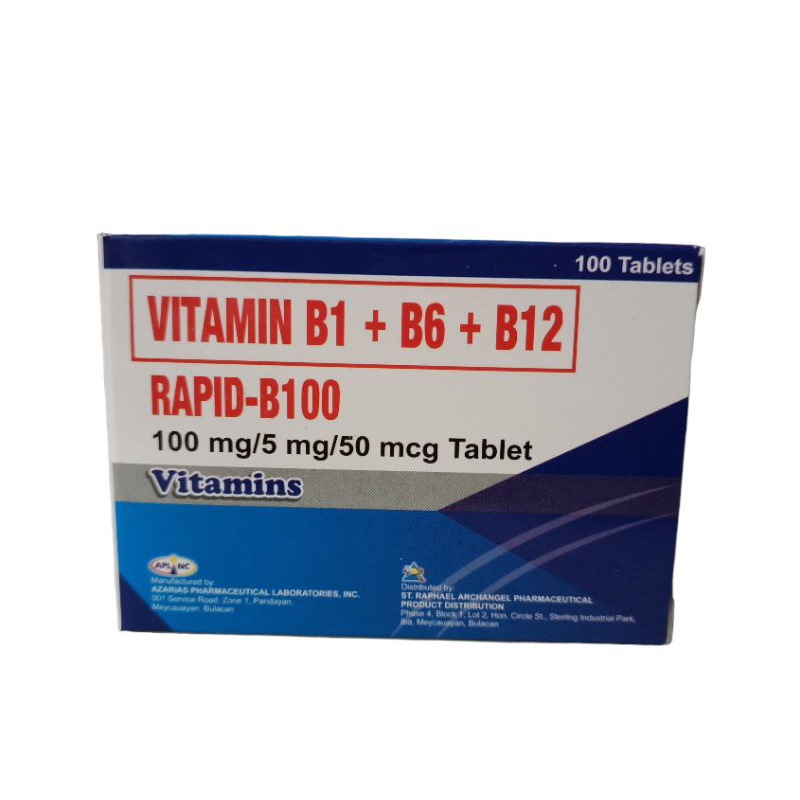 RAPIDB100 Vitamin Complex B1 + B6 + B12 100tablets Shopee Philippines