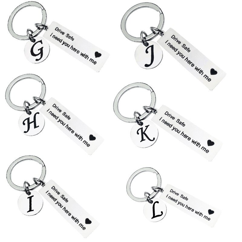 Drive Safe Keychain A-Z 26 Initials Lettering Men Women Boyfriend ...