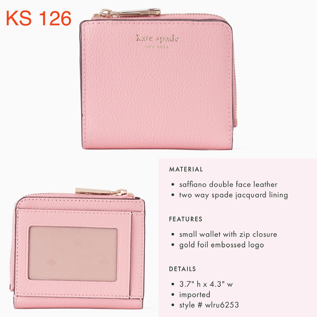 100% Authentic Kate Spade Eva Small L-zip bifold wallet- BEIGHT/ PINK |  Shopee Philippines