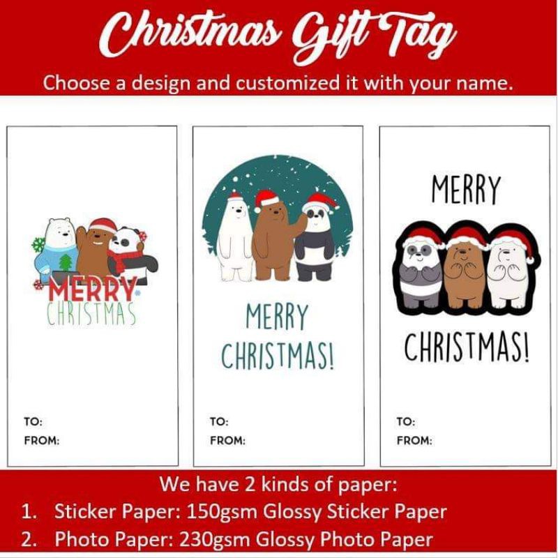 Batch 3 Christmas Sticker Christmas Customized Name Personalize Cute We Bare Bears Aesthetic Shopee Philippines