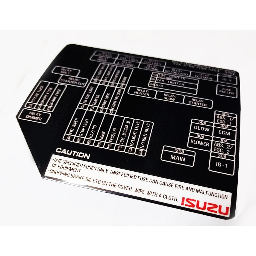 Isuzu MUX DMAX fusebox fuse box STICKER label (Heavy duty \ all