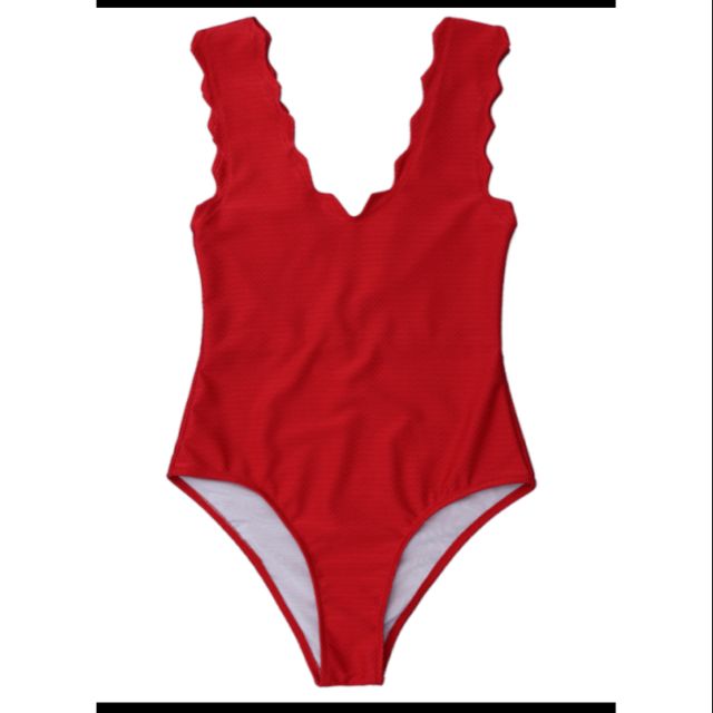 red scallop swimsuit