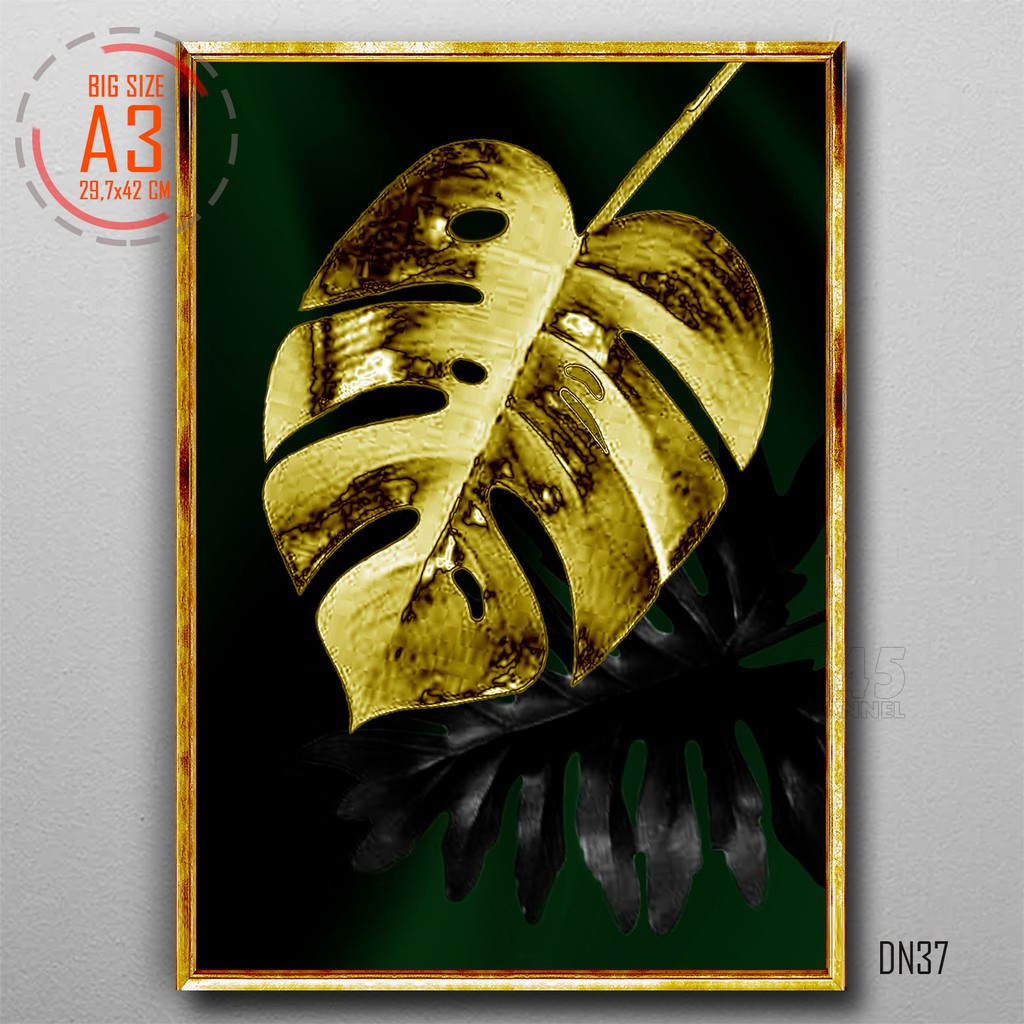 KAYU HIASAN DINDING Golden Leaf Poster Gold Leaves Wall Decoration Wooden Wall Decor Room