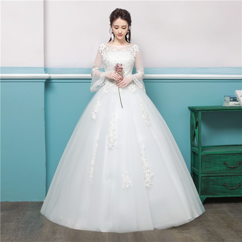 long sleeve embroidered wedding dress