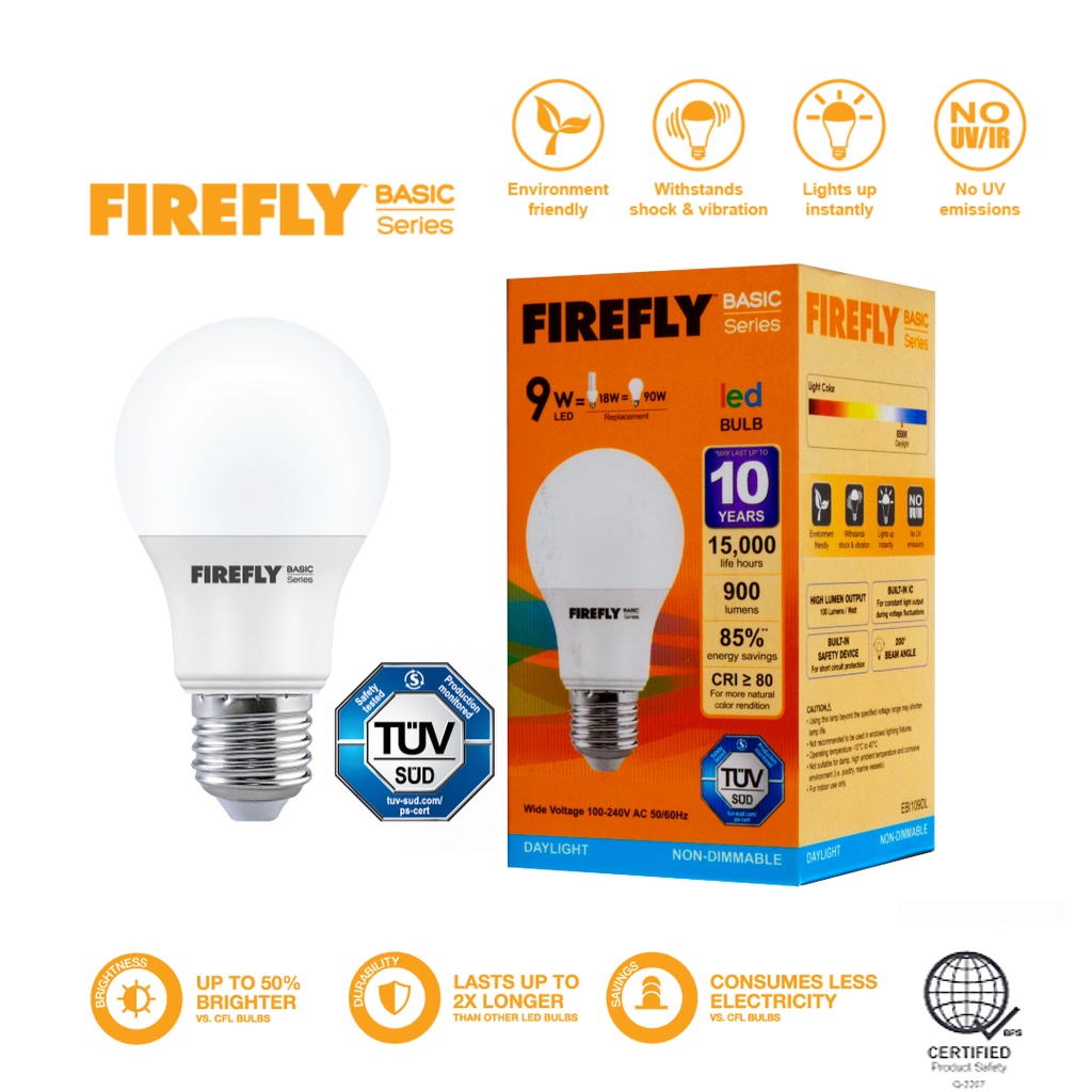 9W Daylight Firefly Basic Series Light Emitting Diode LED Light Bulb 9 ...