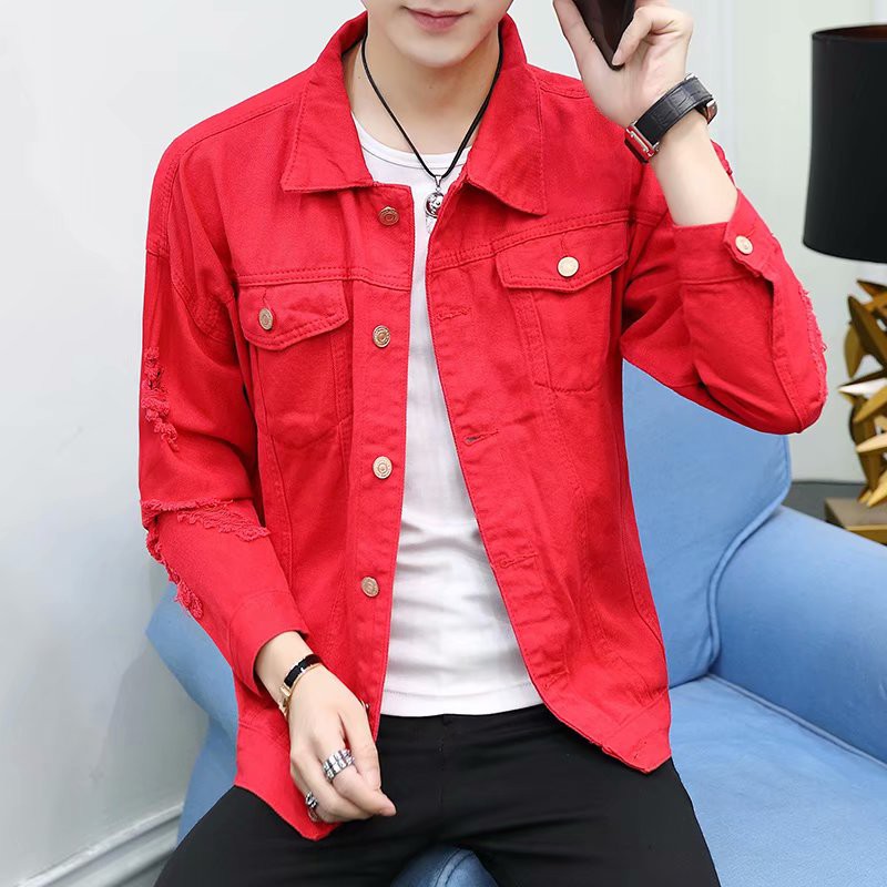 buy red denim jacket