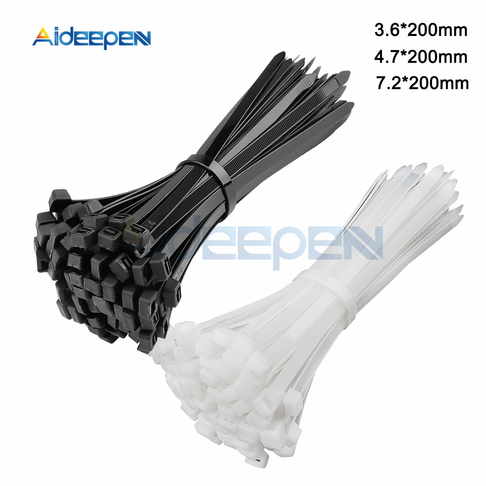 100pcs 4x200 4.7x200 5x200 8x200mm SelfLocking Nylon Cable Ties