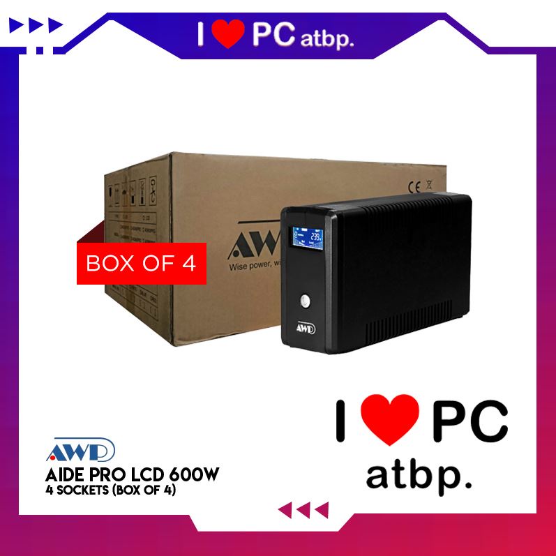 AWP Aide Pro LCD 600W1000VA UPS/AVR, 4 Sockets, Box of 4 Shopee