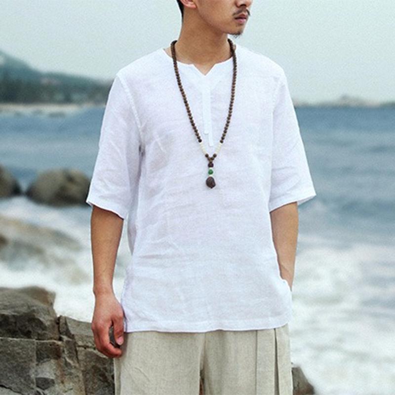 Download Mens Casual Cotton Linen Short Sleeve Tops Loose Fit ...