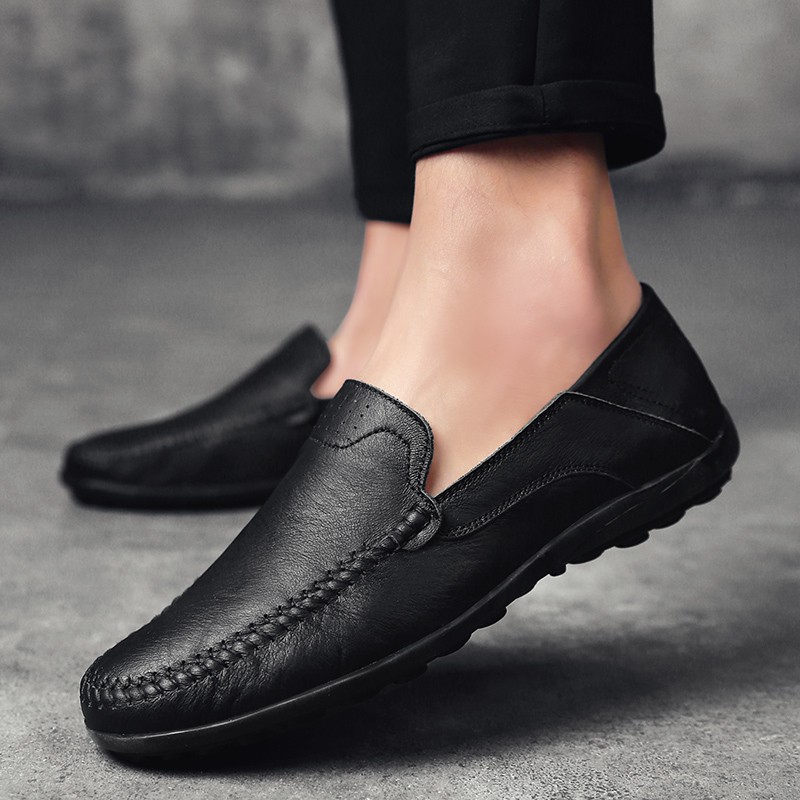 slip on black leather shoes