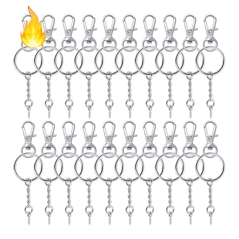 50 Pieces Metal Swivel Clasps Lanyard Snap Hook Lobster Claw Clasp and Key Rings Keychain with 11mm Screw Eye Pins