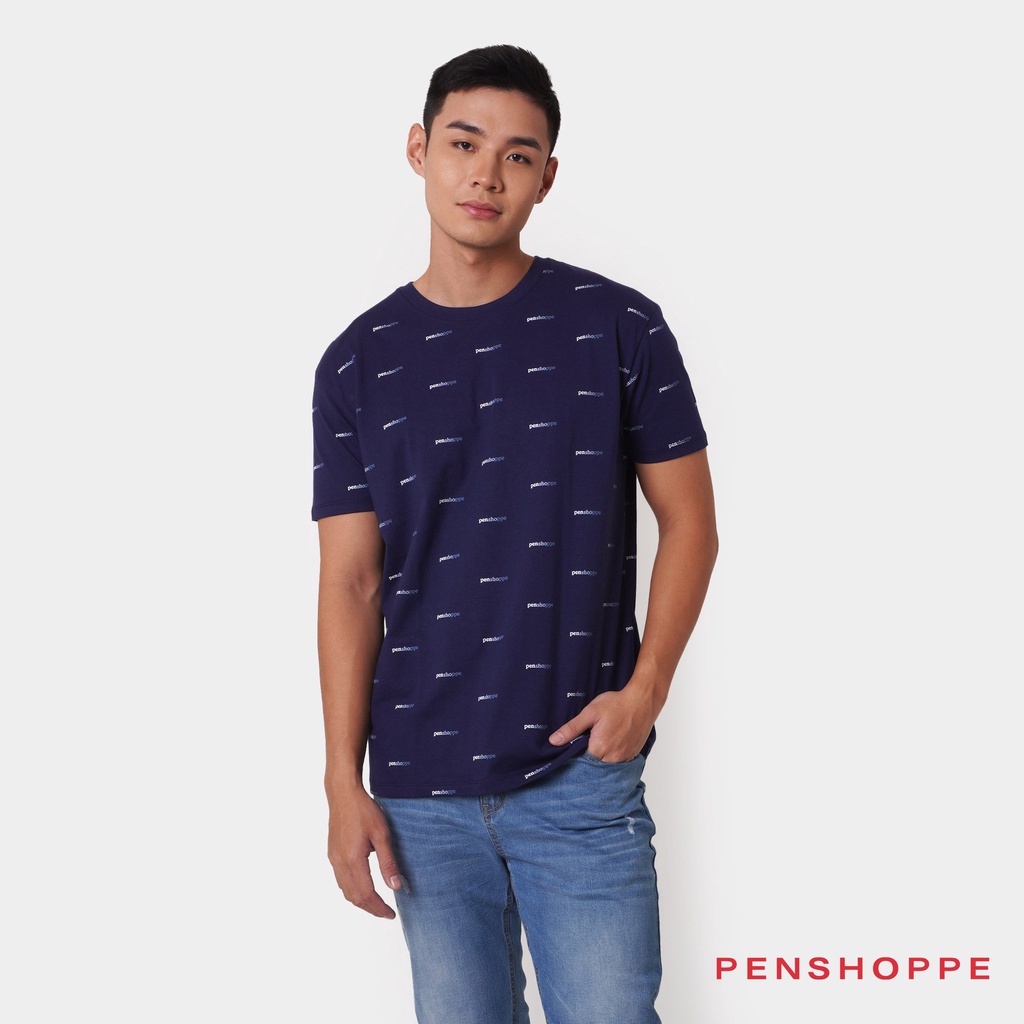 Penshoppe Relaxed Fit T-Shirt With Branding All Over Print For Men ...