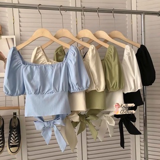 Kathryn Korean Fashion Puff Sleeve Back Ribbow Self Tie 11314#