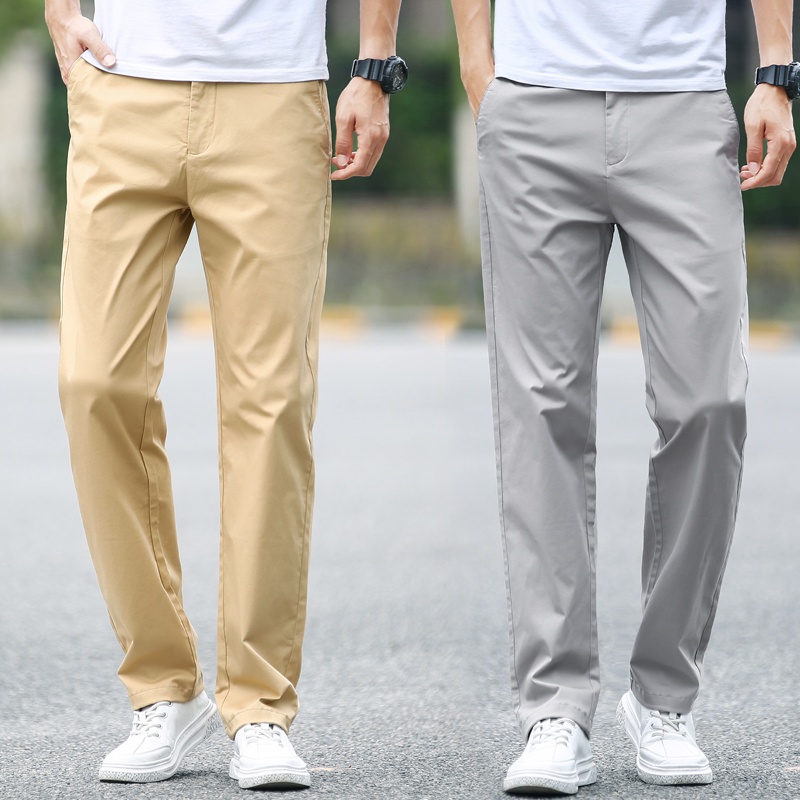 khaki colored stretch pants