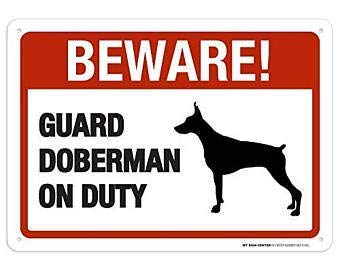 Metal Tin Sign Warning Guard Dog On Duty Pet Animal Sign Wall Decor Sign 12x8 Inches