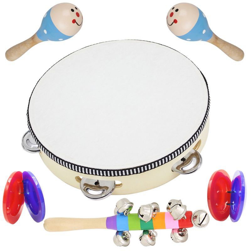 uhoMEy Wooden Musical Tambourine Drum Rattles Toy Kids Educational Toy