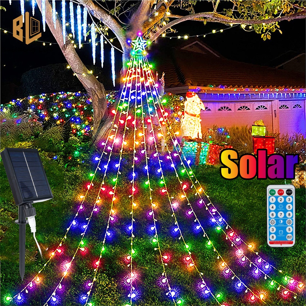 350 LED Solar String Light Outdoor Waterproof Star Pentagram Waterfall ...