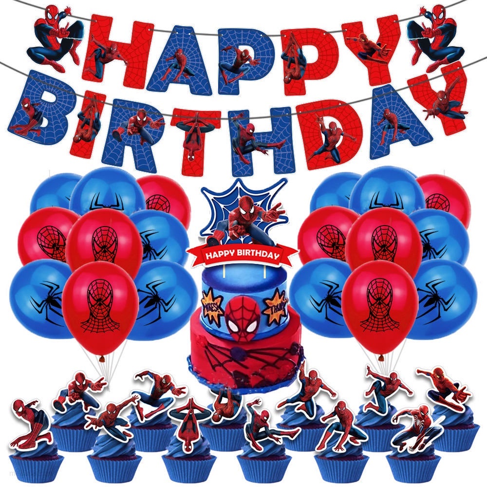 Marvel Spiderman Birthday Party Decoration Latex Balloon Cake Topper ...