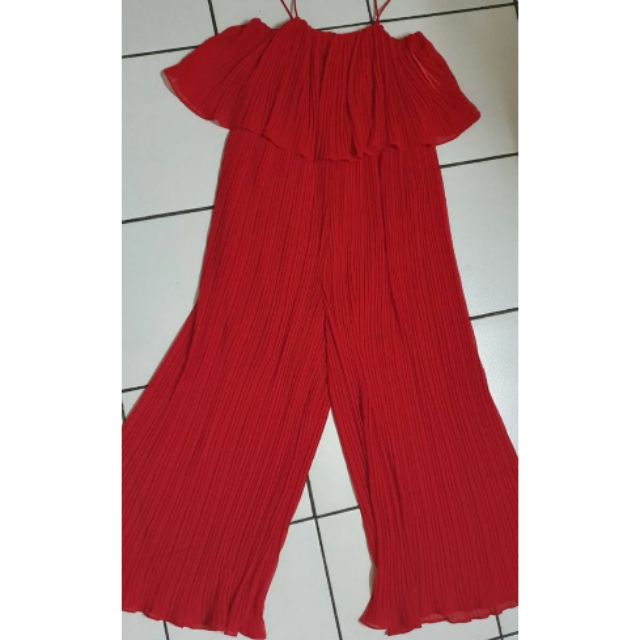 zara red pleated jumpsuit