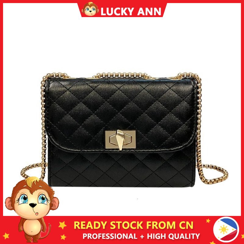 black sling bag with silver chain