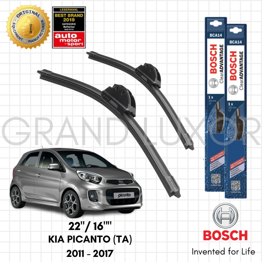 Bosch Clear Advantage Wiper Blade Set for Kia Picanto (Ta) 2011 2017