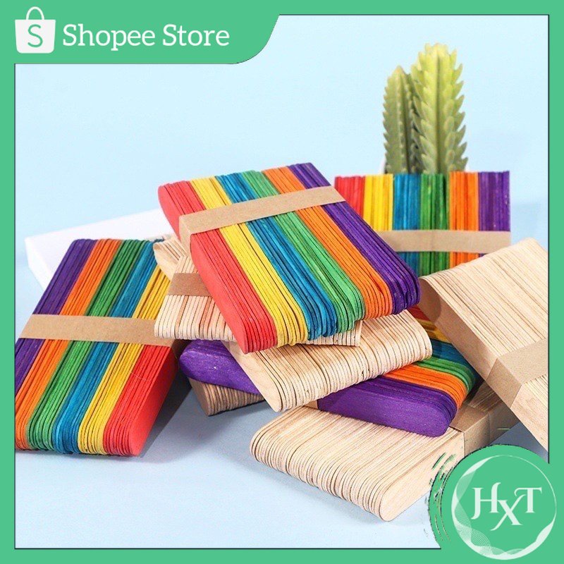 HXT Colored/Natural Wooden Popsicle Stick Ice Cream Sticks Arts