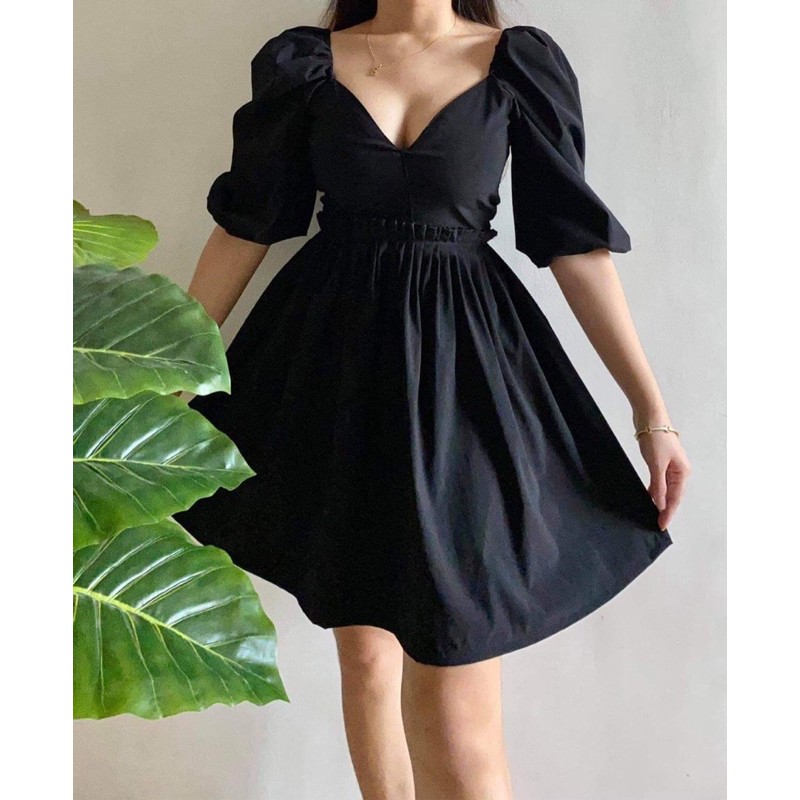 Iris Puff Sleeves V Neck Babydoll Dress |Justhis Clothing| | Shopee ...